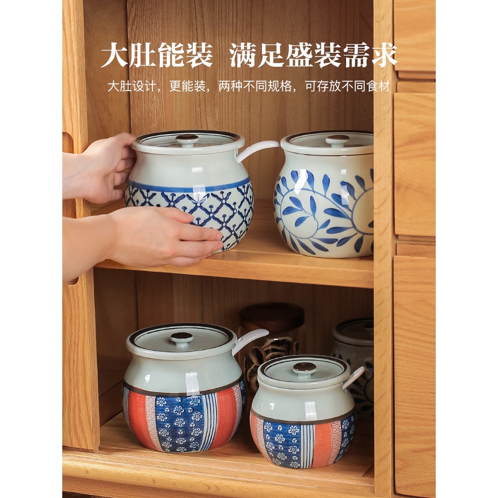 川島屋裝豬油罐家用耐高溫陶瓷帶蓋葷油罐子油潑辣子辣椒油專用罐-細節圖5