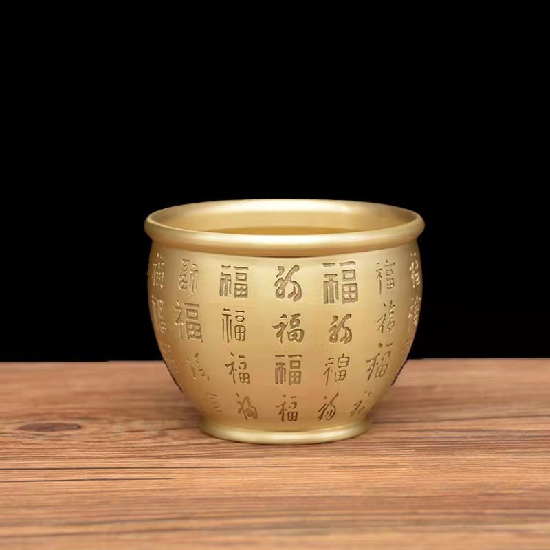 純銅小招財缸百福缸桌面擺件黃銅聚寶盆零錢米缸百福缸裝飾工藝品-細節圖4