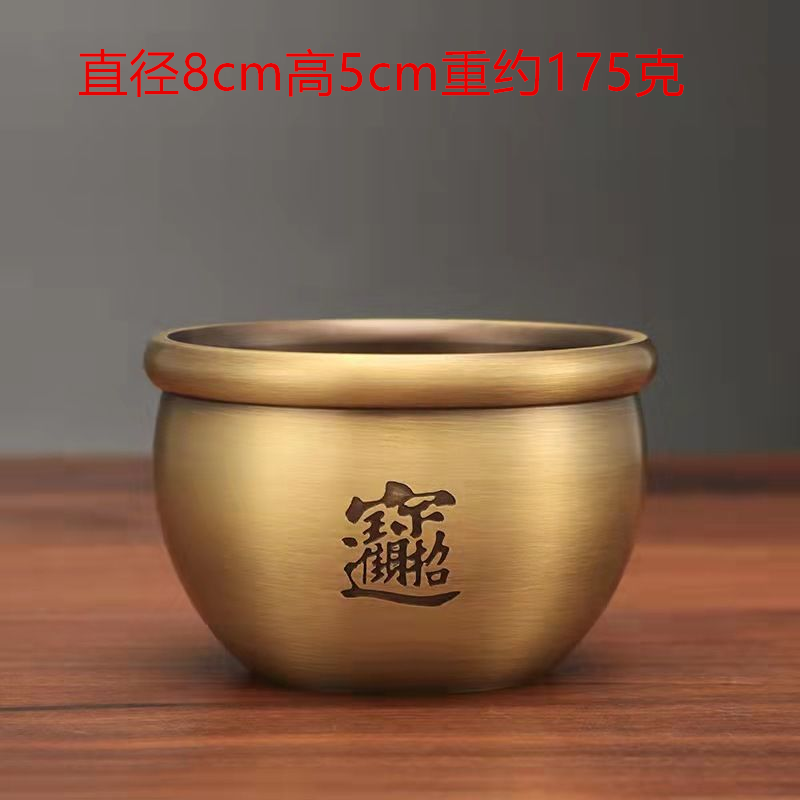 純銅小招財缸百福缸桌面擺件黃銅聚寶盆零錢米缸百福缸裝飾工藝品-細節圖6