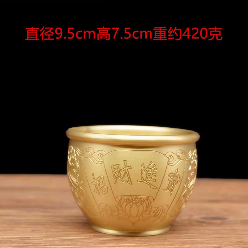 純銅小招財缸百福缸桌面擺件黃銅聚寶盆零錢米缸百福缸裝飾工藝品-細節圖7
