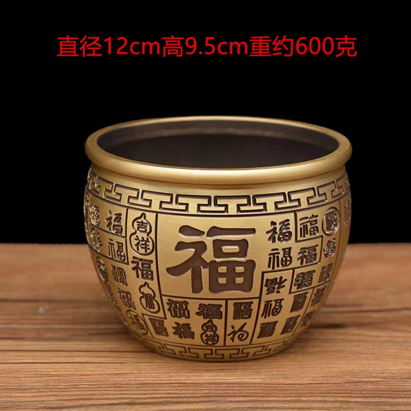 純銅小招財缸百福缸桌面擺件黃銅聚寶盆零錢米缸百福缸裝飾工藝品-細節圖8