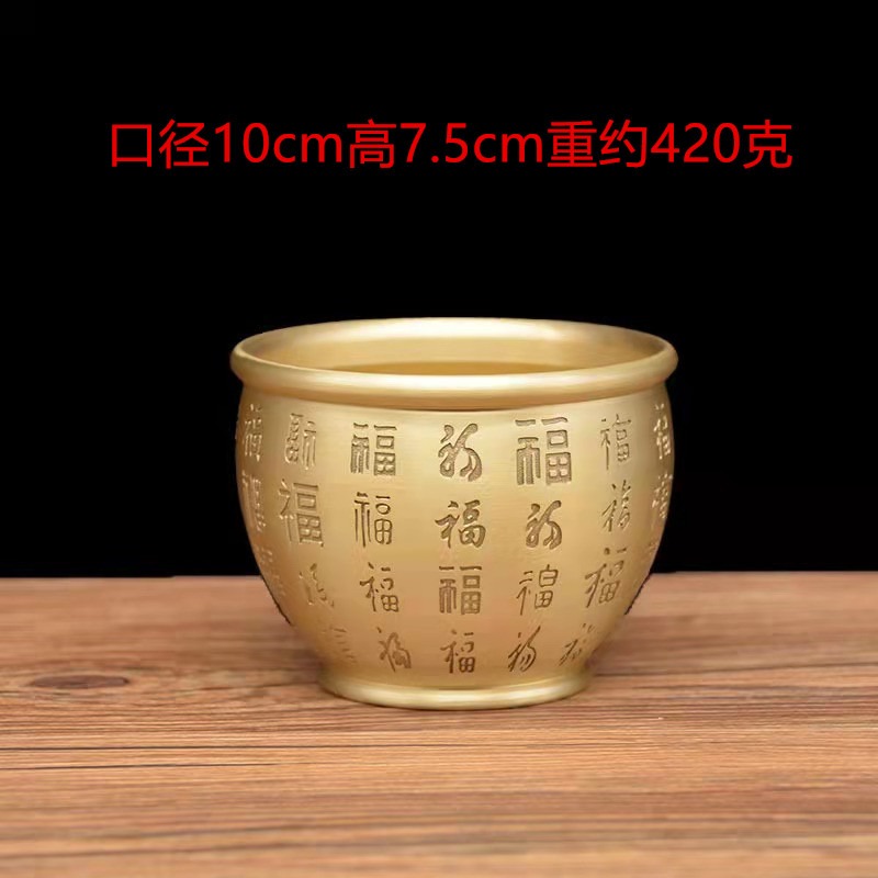 純銅小招財缸百福缸桌面擺件黃銅聚寶盆零錢米缸百福缸裝飾工藝品-細節圖10