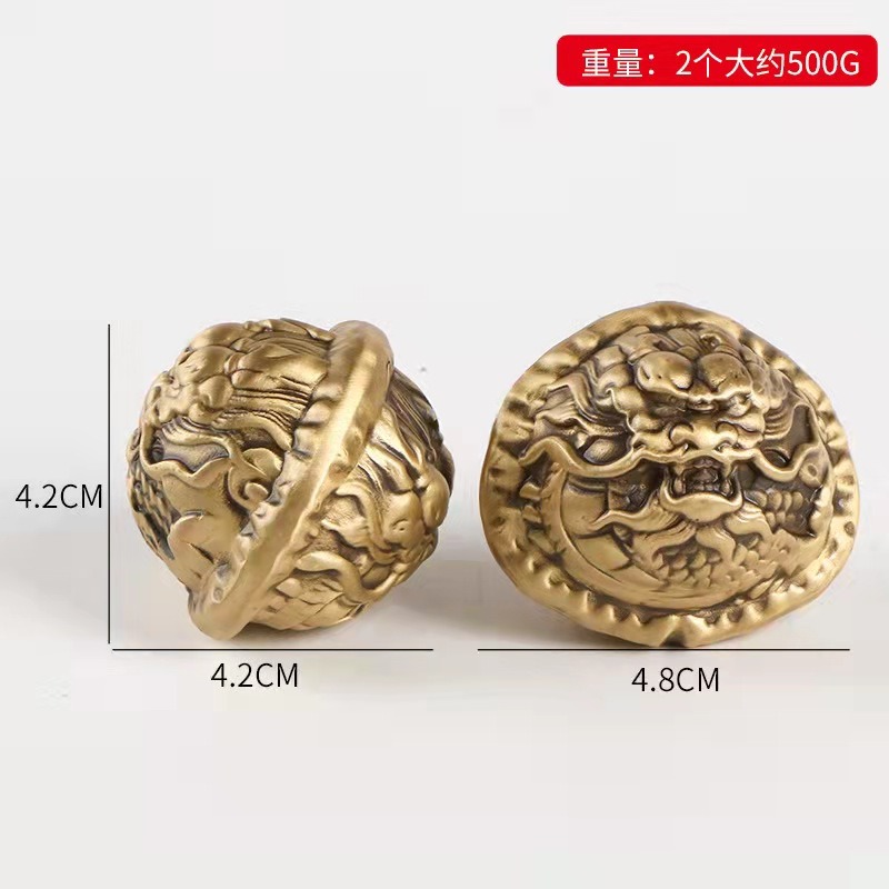 純銅核桃擺件文玩龍頭款實心黃銅手把件健身球手把球一對工藝製品-細節圖3