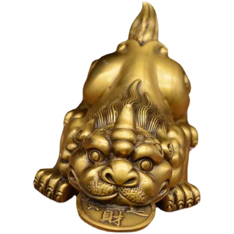 純銅貔貅擺件桌面招財銅錢皮丘客廳辦公室大號黃銅吉祥物工藝製品-細節圖5