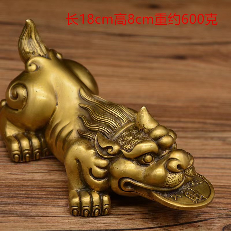 純銅貔貅擺件桌面招財銅錢皮丘客廳辦公室大號黃銅吉祥物工藝製品-細節圖6
