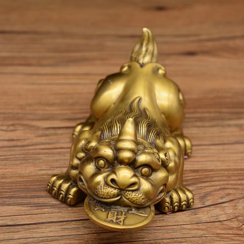 純銅貔貅擺件桌面招財銅錢皮丘客廳辦公室大號黃銅吉祥物工藝製品-細節圖7