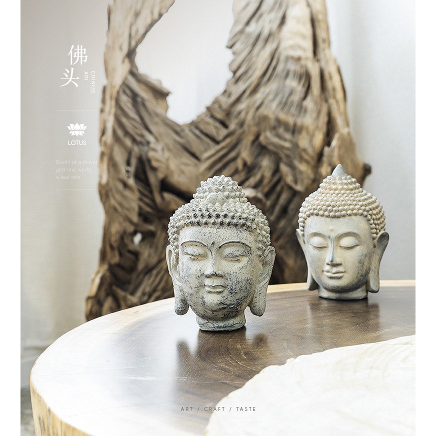 新中式禪意樹脂如來佛頭擺件造景裝飾佛像家居客廳玄關桌面工藝品-細節圖6