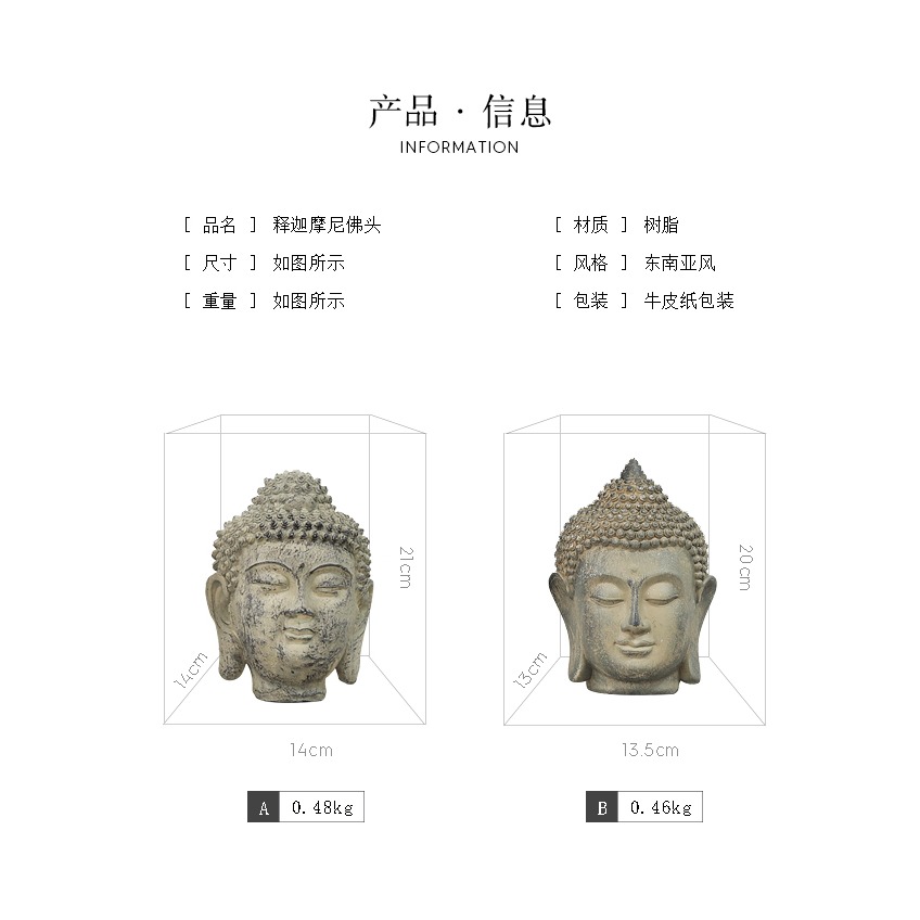 新中式禪意樹脂如來佛頭擺件造景裝飾佛像家居客廳玄關桌面工藝品-細節圖7