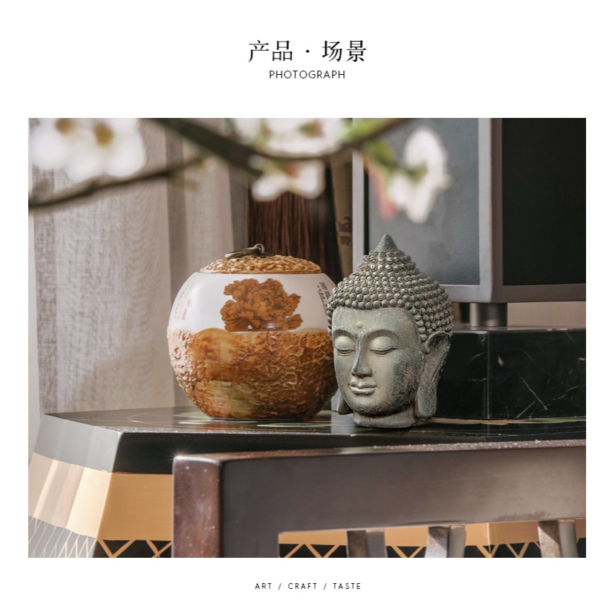 新中式禪意樹脂如來佛頭擺件造景裝飾佛像家居客廳玄關桌面工藝品-細節圖9