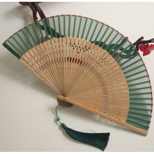 月亮扇 夏季6寸女扇真絲布摺扇旗袍走秀扇方便攜帶小扇子白色-細節圖8