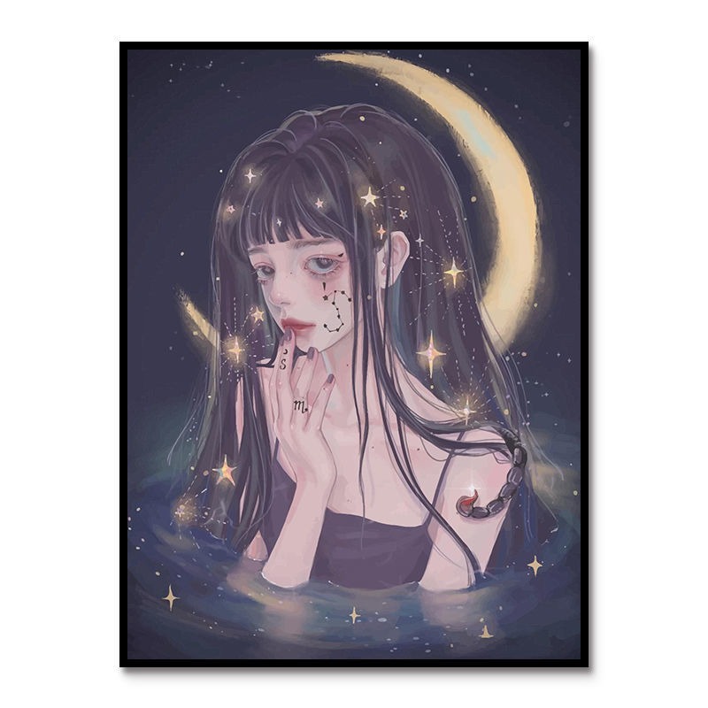 十二星座女孩DIY數字油畫成人減壓油彩畫臥室宿色掛畫 創意禮物-細節圖9