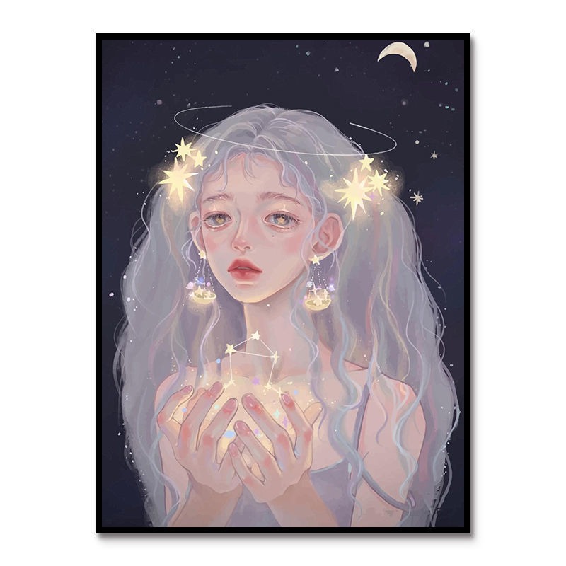 十二星座女孩DIY數字油畫成人減壓油彩畫臥室宿色掛畫 創意禮物-細節圖10