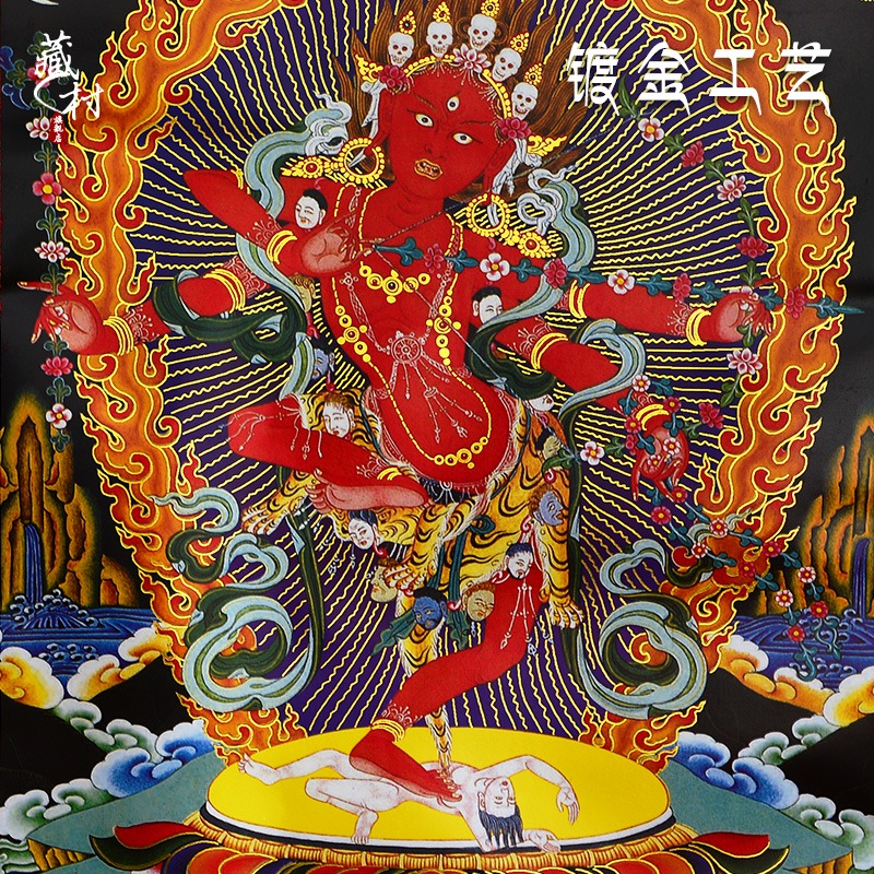 藏村 作明佛母唐卡掛件掛畫 新中式客廳裝飾畫禪意畫像中式佛壁畫-細節圖3