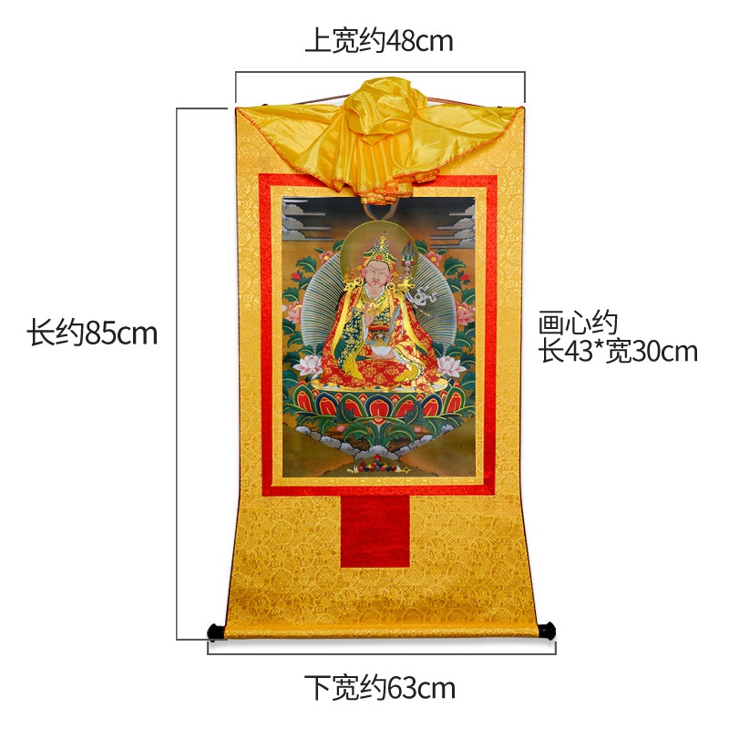 藏村 蓮花生大師唐卡客廳裝飾畫 室內室內居家用品掛件掛畫鍍金-細節圖2