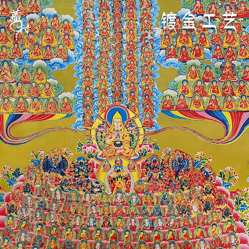 藏村 宗喀巴皈依境唐卡 宗喀巴大師掛件掛畫西藏鍍金裝飾畫像35cm-細節圖3