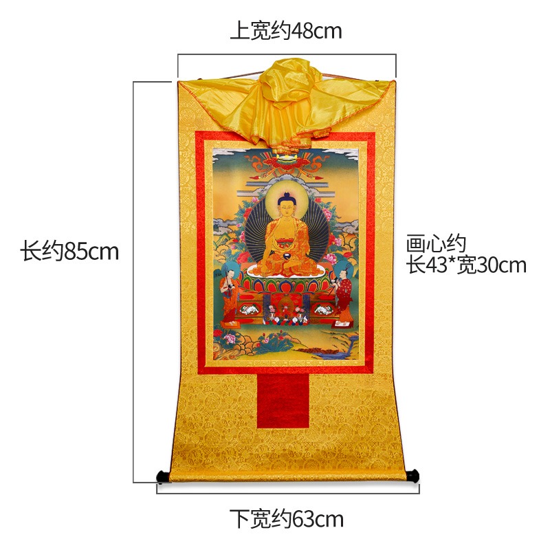 藏村 釋迦牟尼佛唐卡 中式裝裱家用居家用品鍍金燙金裝飾掛畫85cm-細節圖2