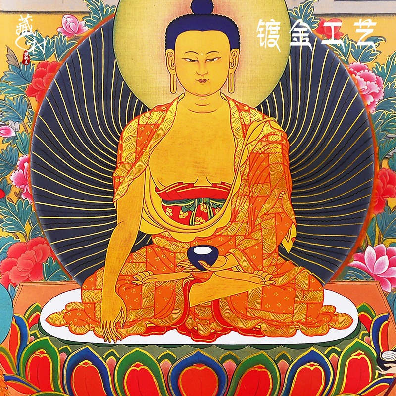 藏村 釋迦牟尼佛唐卡 中式裝裱家用居家用品鍍金燙金裝飾掛畫85cm-細節圖3