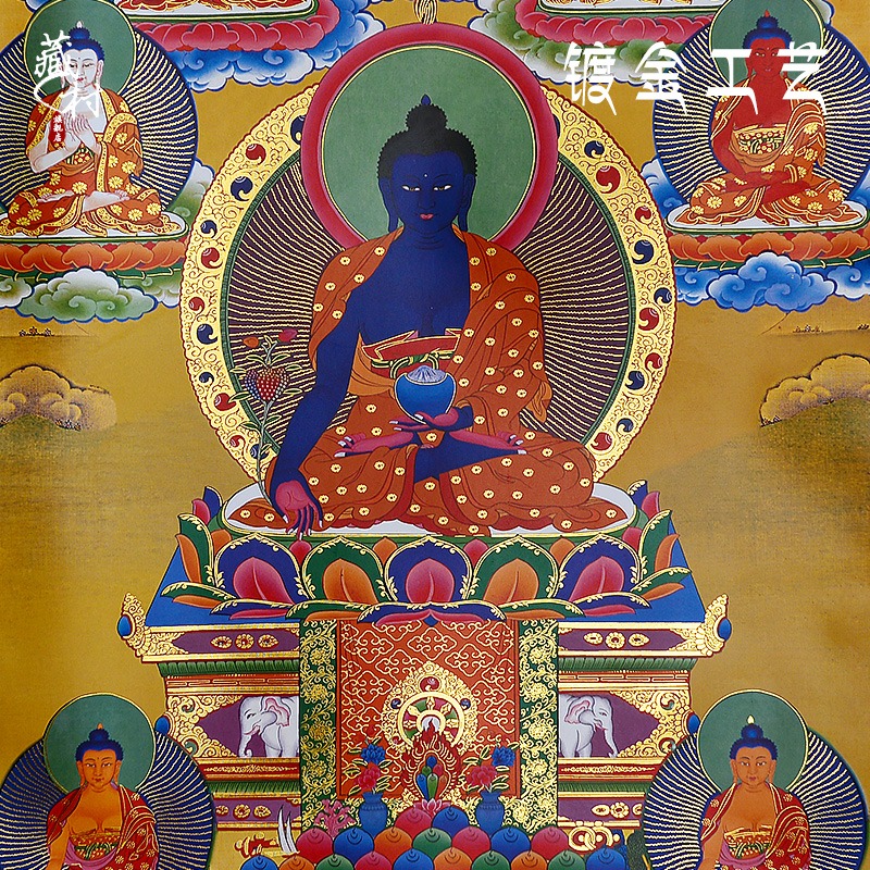 藏村 藥師八尊掛件唐卡掛畫 居家用品室內佛事用品藥師佛裝飾畫像-細節圖3