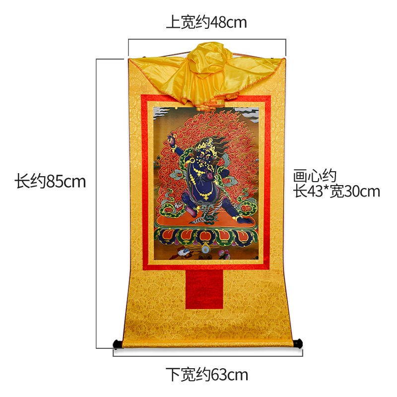 藏村 金剛手大勢至菩薩掛件唐卡裝飾畫 西藏鍍金燙金中式轉軸掛畫-細節圖2