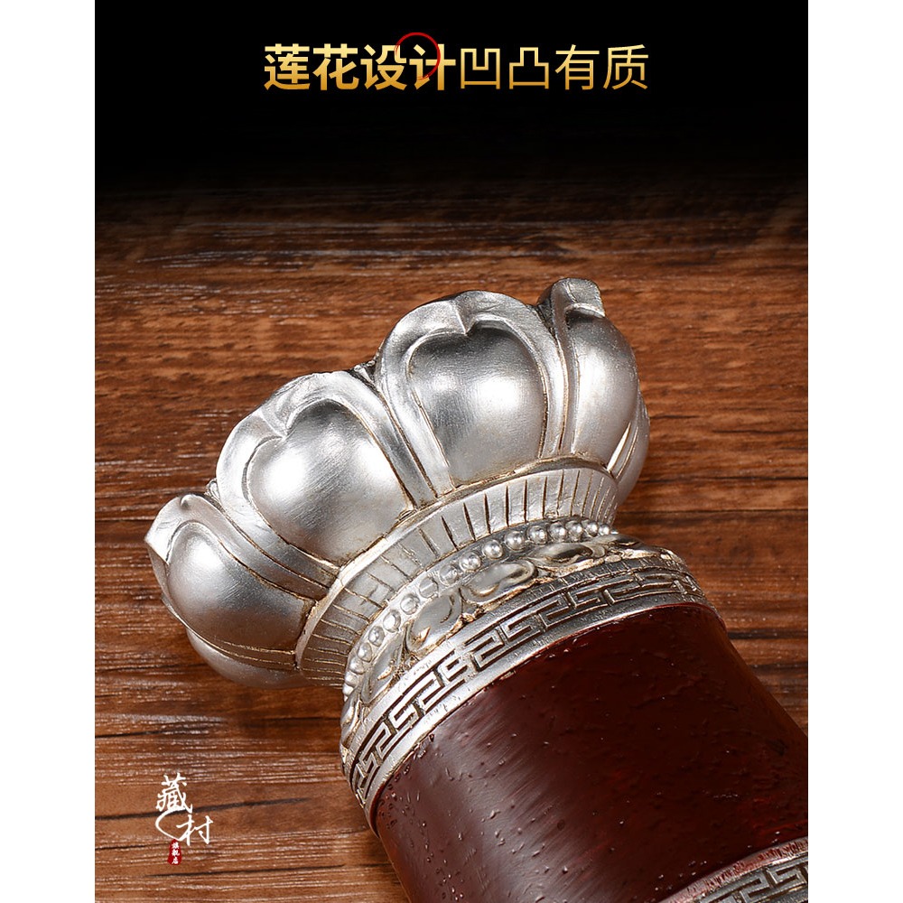 藏村 手搖轉經輪底座 樹脂蓮花佛堂室內佛前用品轉經筒擺件-細節圖9