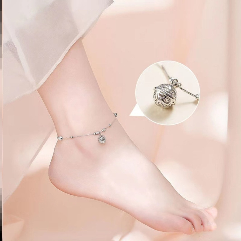 腳鏈女夏鈴鐺s925宮鈴腳飾女古風潮漢服配飾轉運珠腳踝女學生超仙-細節圖2