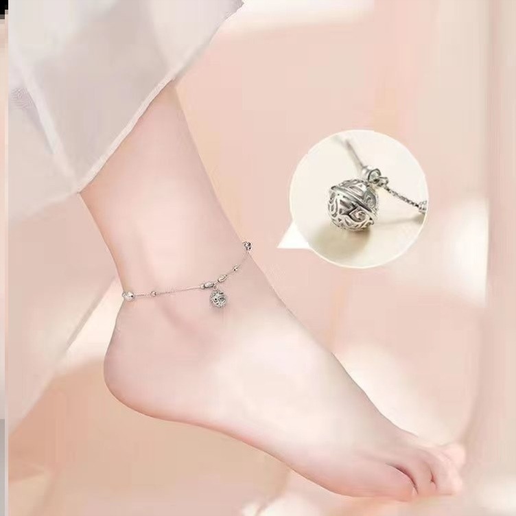 腳鏈女夏鈴鐺s925宮鈴腳飾女古風潮漢服配飾轉運珠腳踝女學生超仙-細節圖3