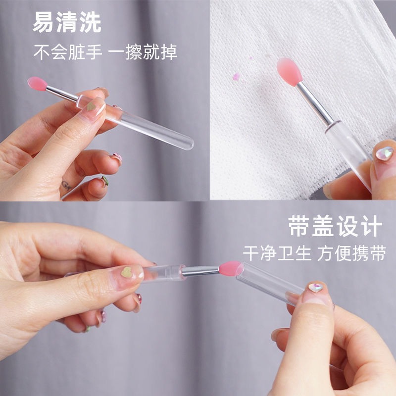 硅膠脣膏勺脣刷帶蓋脣膜刷眼影亮片刷便攜迷你眼影刷脣膏刷旅行-細節圖3