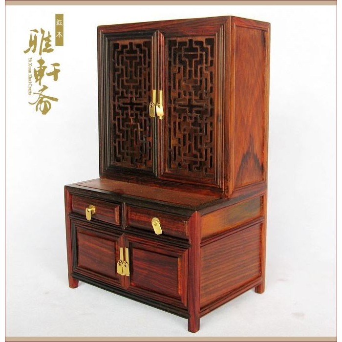 紅木工藝品 微縮傢俱 紅酸枝碗櫥 微型仿明清傢俱擺件-細節圖2
