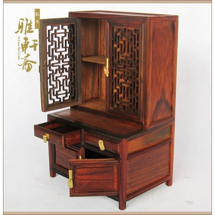 紅木工藝品 微縮傢俱 紅酸枝碗櫥 微型仿明清傢俱擺件-細節圖3