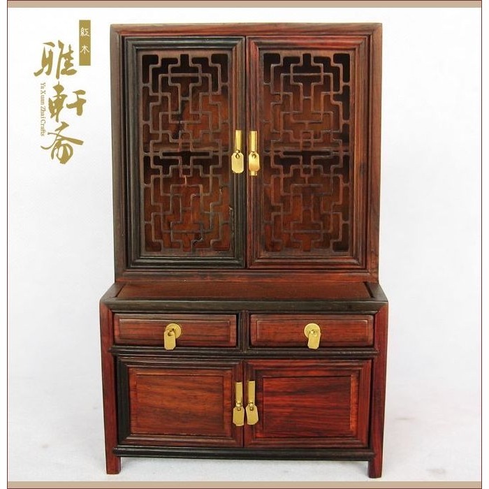 紅木工藝品 微縮傢俱 紅酸枝碗櫥 微型仿明清傢俱擺件-細節圖4