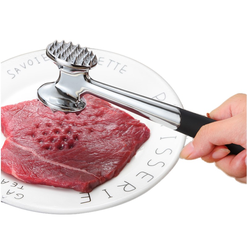 雙面松肉錘牛排錘子嫩肉針不銹鋼鋅合金砸拍打豬扒敲肉錘工具-細節圖2