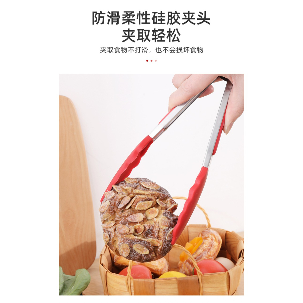不粘鍋專用牛排夾304不銹鋼烤肉夾子耐高溫硅膠防燙食物夾 燒烤夾-細節圖8