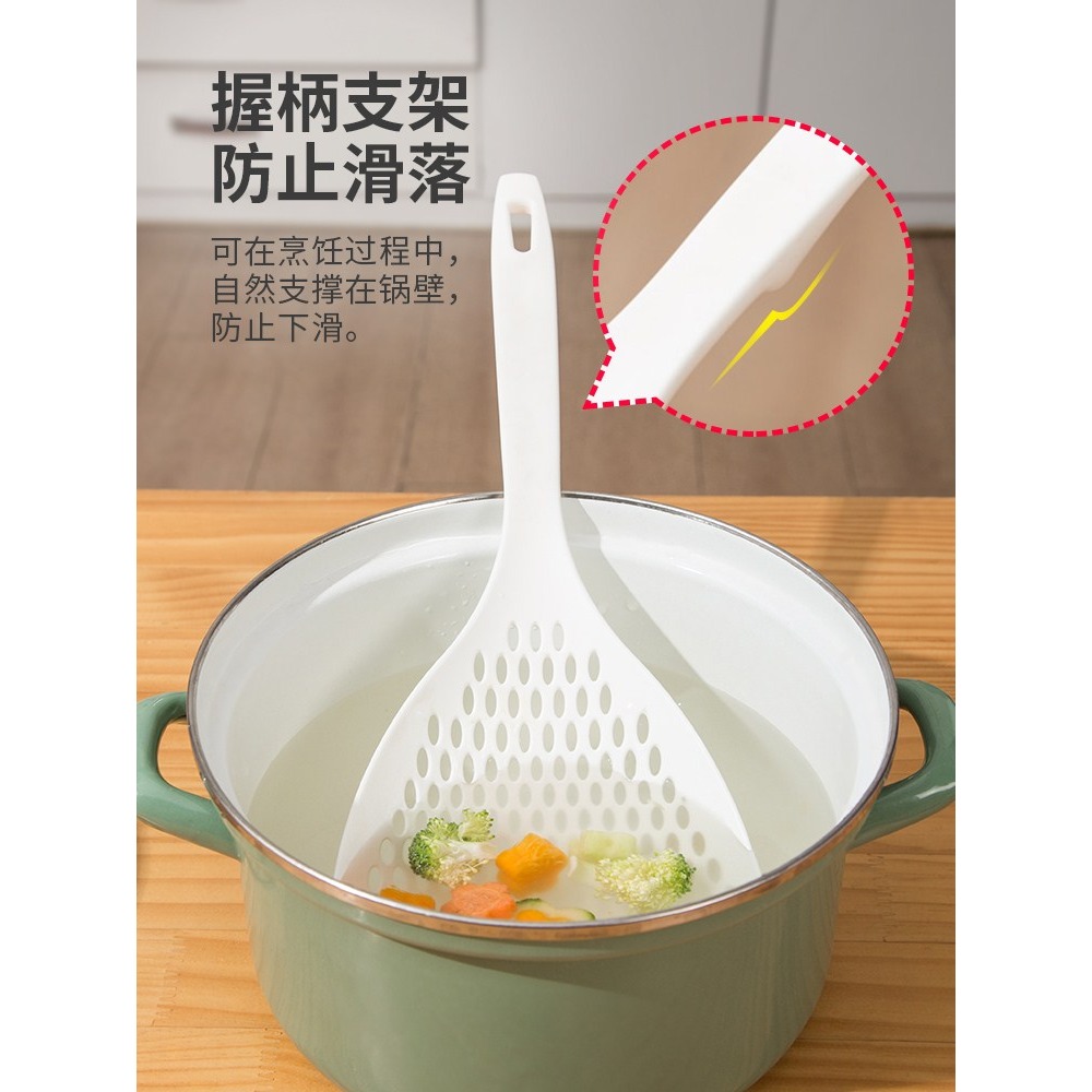 不銹鋼漏勺一體成型樹葉漏勺硅膠撈面神器笊籬大號湯勺漏勺二合一-細節圖4