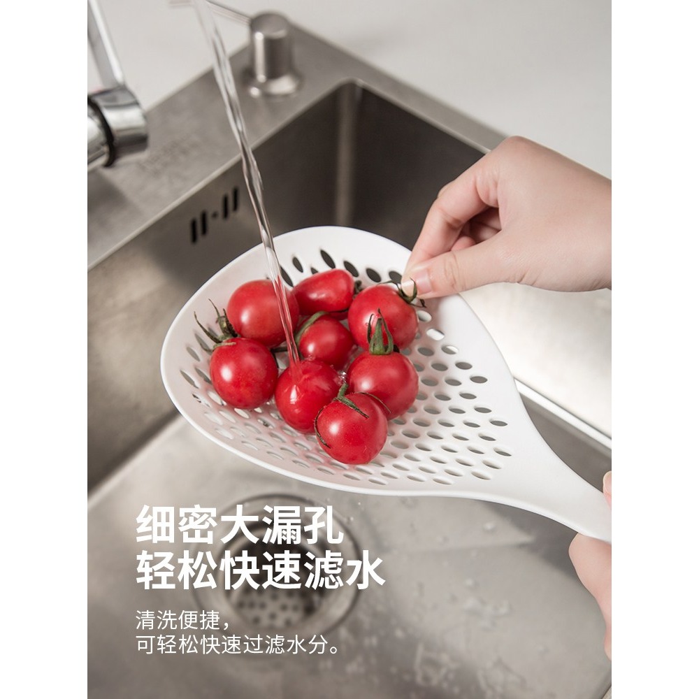 不銹鋼漏勺一體成型樹葉漏勺硅膠撈面神器笊籬大號湯勺漏勺二合一-細節圖5