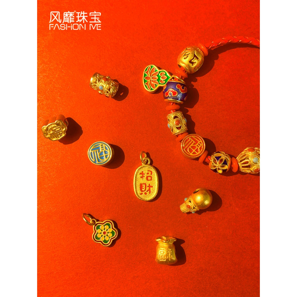 風靡 小桃花轉運隔珠配珠串珠手鏈手串沙金配件diy配飾古法金材料-細節圖2