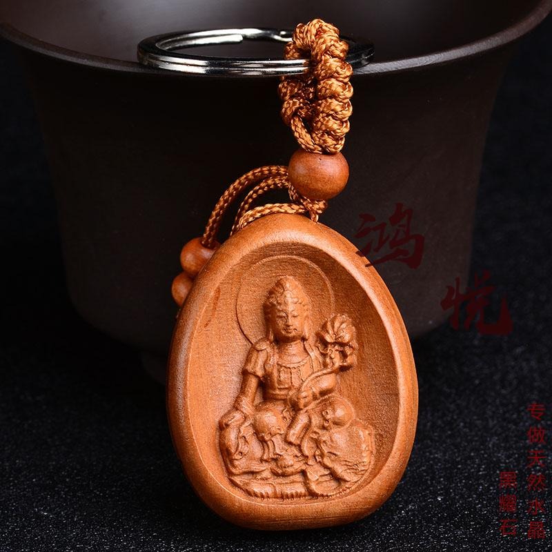 鴻悅桃木本命佛鑰匙扣隨身包掛普賢菩薩-生肖屬龍蛇守護神掛件-細節圖3