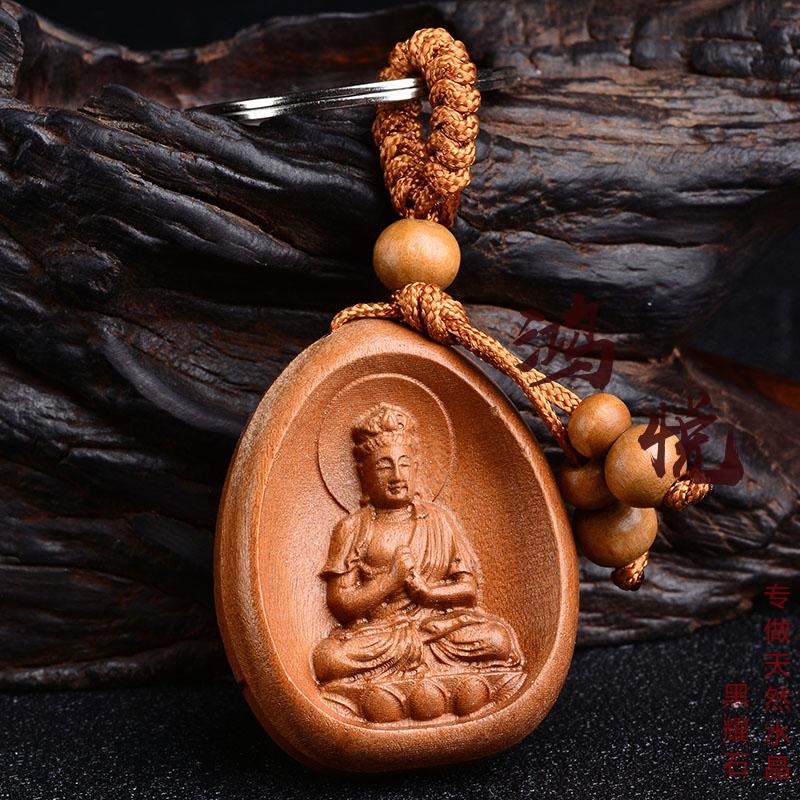 鴻悅桃木本命佛鑰匙扣隨身包掛大日如來-生肖羊.猴守護神掛件-細節圖4