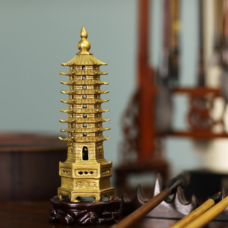 純銅文昌塔擺件九層文昌塔銅13層文昌塔臥室玄關書房擺設-細節圖3