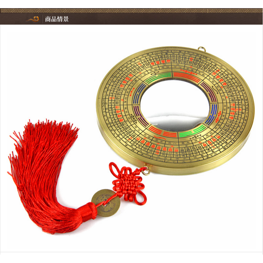 正品純銅八卦鏡羅經鏡擺件開運門口家用凸鏡凹五帝錢客廳玄關擺件-細節圖6