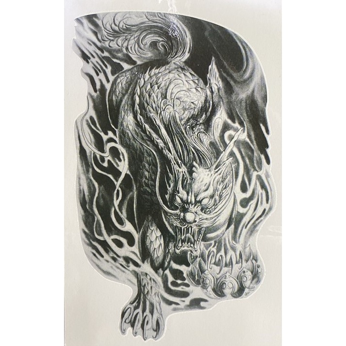 黑麒麟花臂紋身貼 麒麟 龍 饕鬄 防水紋身貼 男 後背手臂逼真刺青-細節圖9