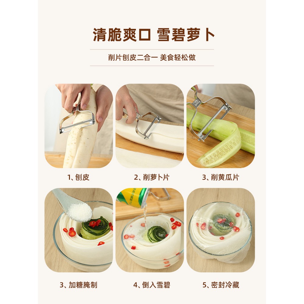 雪碧蘿卜削皮削片神器不銹鋼廚房削土豆工具黃瓜切片器寬口刨片器-細節圖5