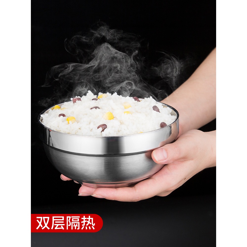 304不銹鋼碗防燙碗雙層兒童隔熱碗不銹鋼飯碗家用食堂湯麪碗湯盆-細節圖2