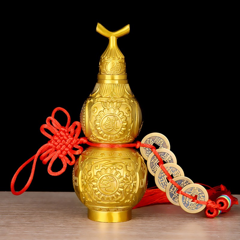 銅葫蘆開蓋空心純銅裝硃砂真品五帝錢掛件門口客廳裝飾工藝品擺件-細節圖3