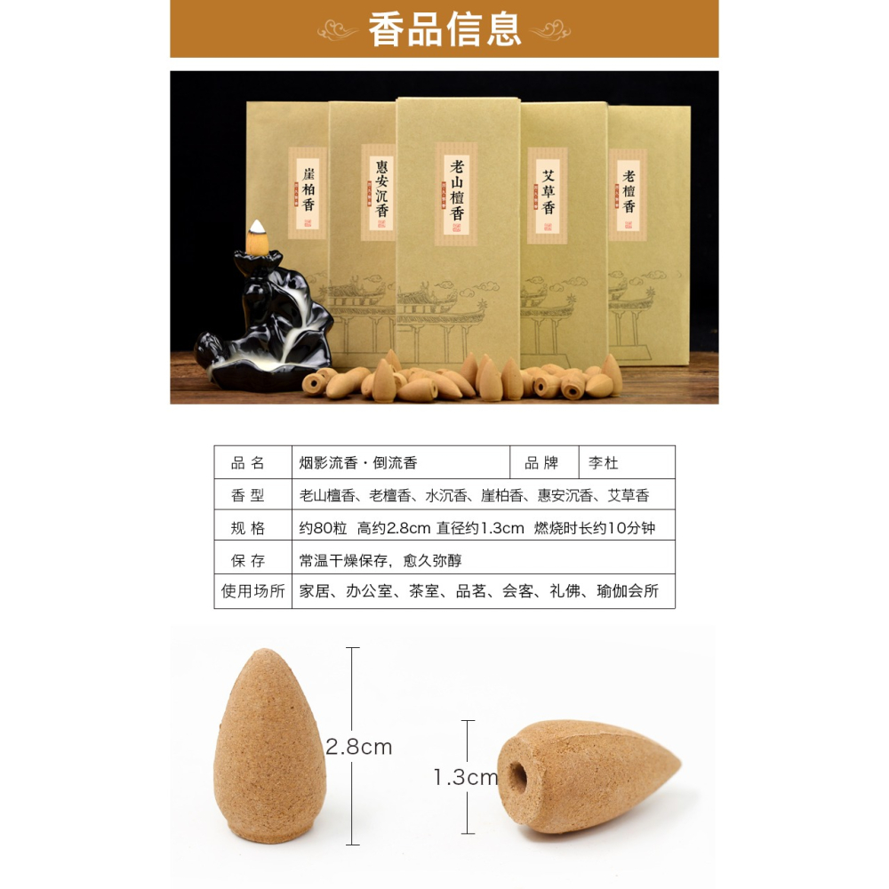 李杜倒流香粒沉香老山檀香家用室內倒流香?崖柏艾草觀煙薰香塔香-細節圖10