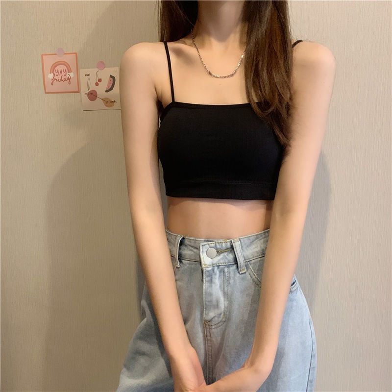 短款小吊帶背心女夏季薄款內搭帶胸墊外穿打底抹胸裹胸上衣黑白色-細節圖4