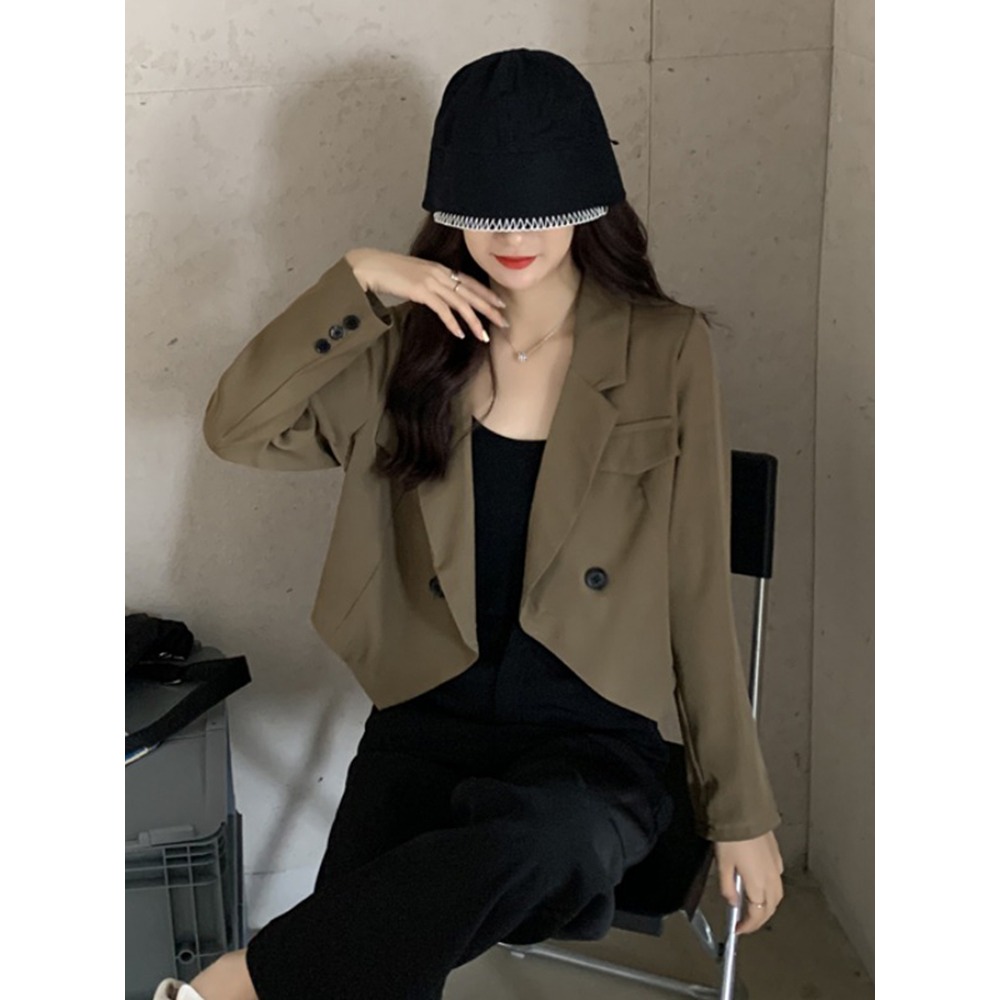 chic西裝外套女士春季年新款小個子黑色短款小西服設計感小眾-細節圖3