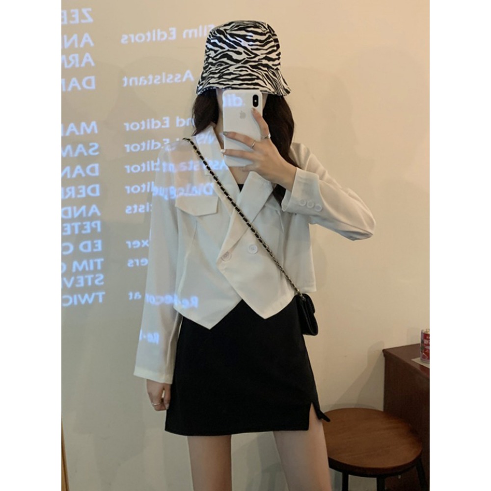 chic西裝外套女士春季年新款小個子黑色短款小西服設計感小眾-細節圖4