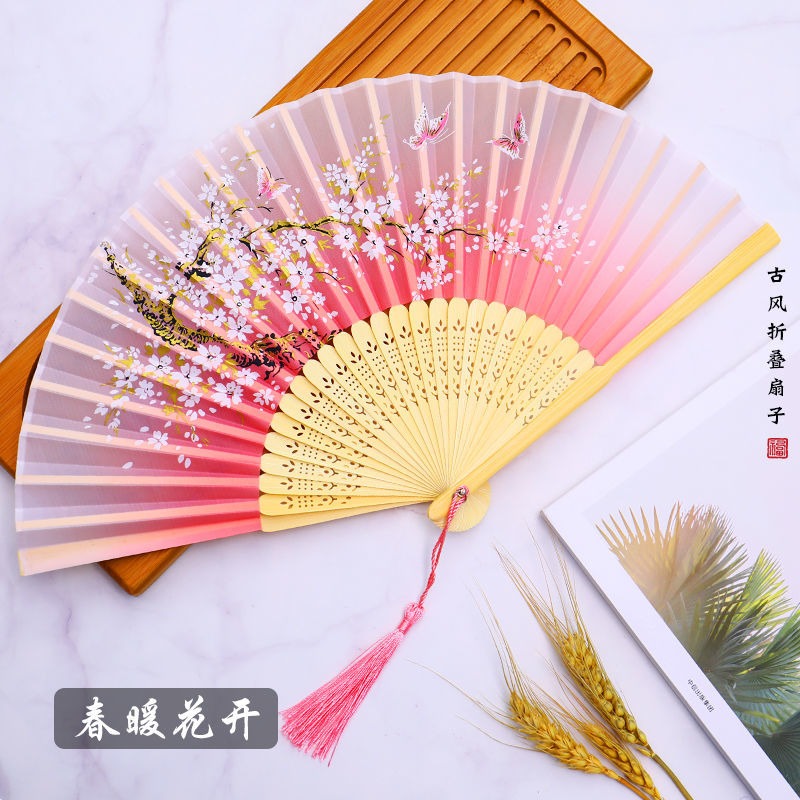 扇子摺扇中國風女式學生古風流蘇夏季隨身攜帶古裝古代漢服小竹扇-細節圖2