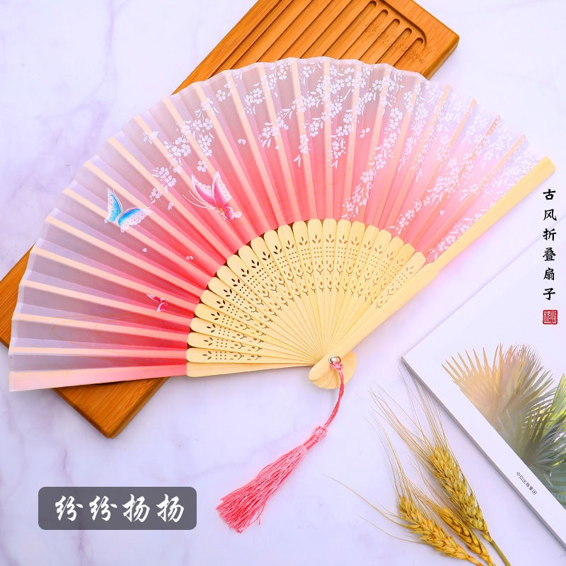 扇子摺扇中國風女式學生古風流蘇夏季隨身攜帶古裝古代漢服小竹扇-細節圖3