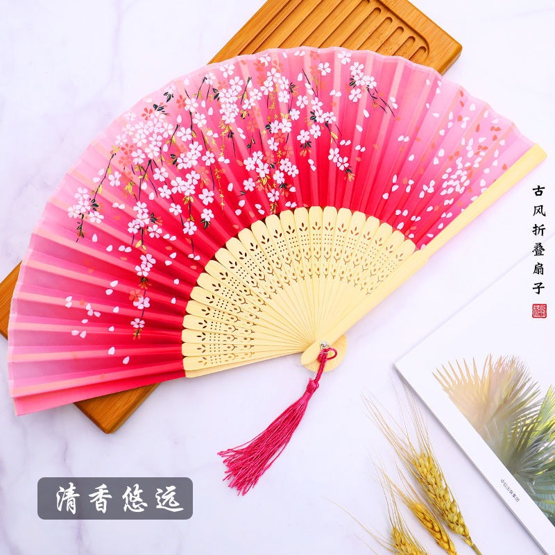 扇子摺扇中國風女式學生古風流蘇夏季隨身攜帶古裝古代漢服小竹扇-細節圖4
